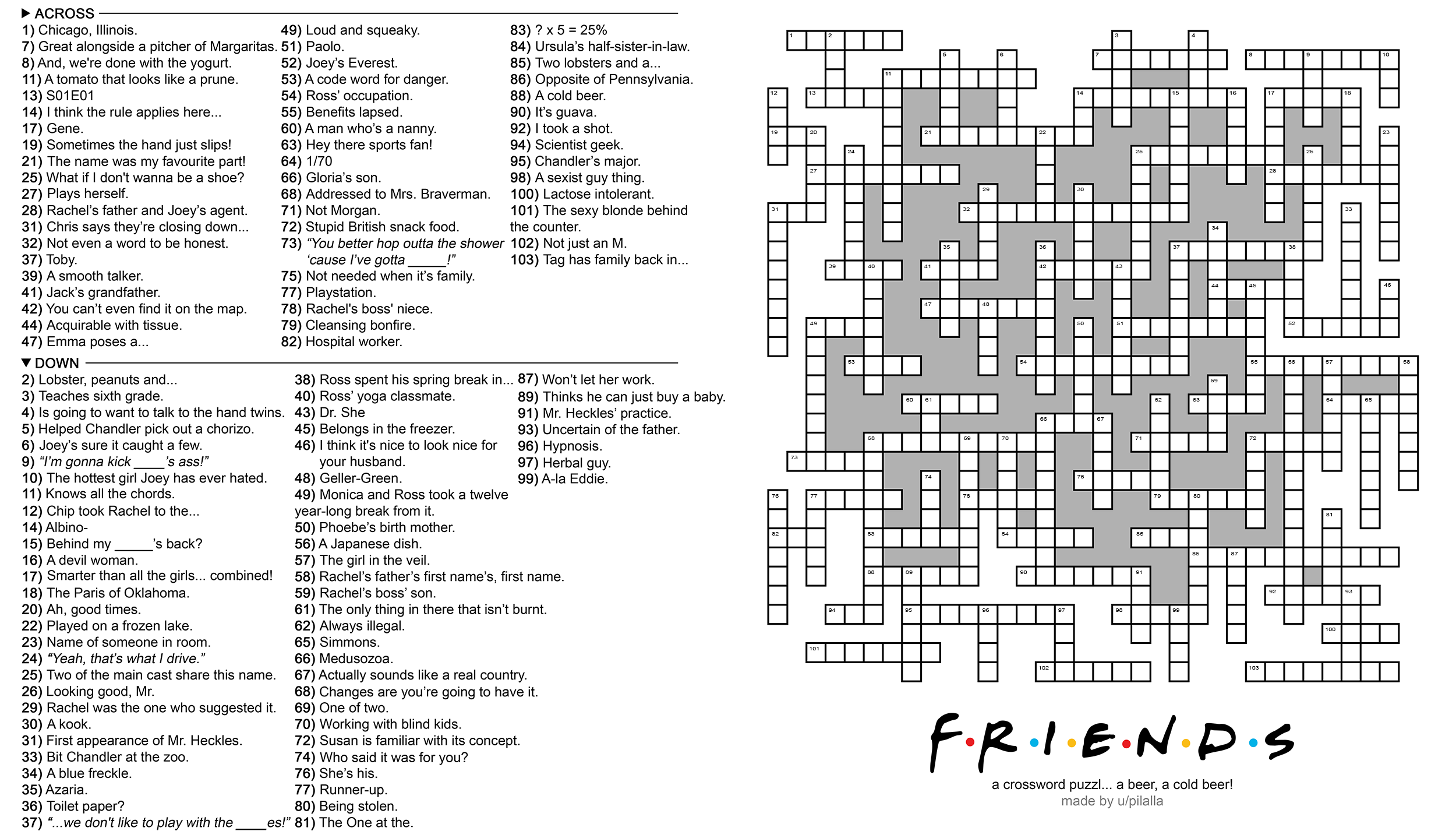 104 Word Friends Themed Crossword Puzzle R howyoudoin 104 Word Friends Themed Crossword Puzzle R howyoudoin