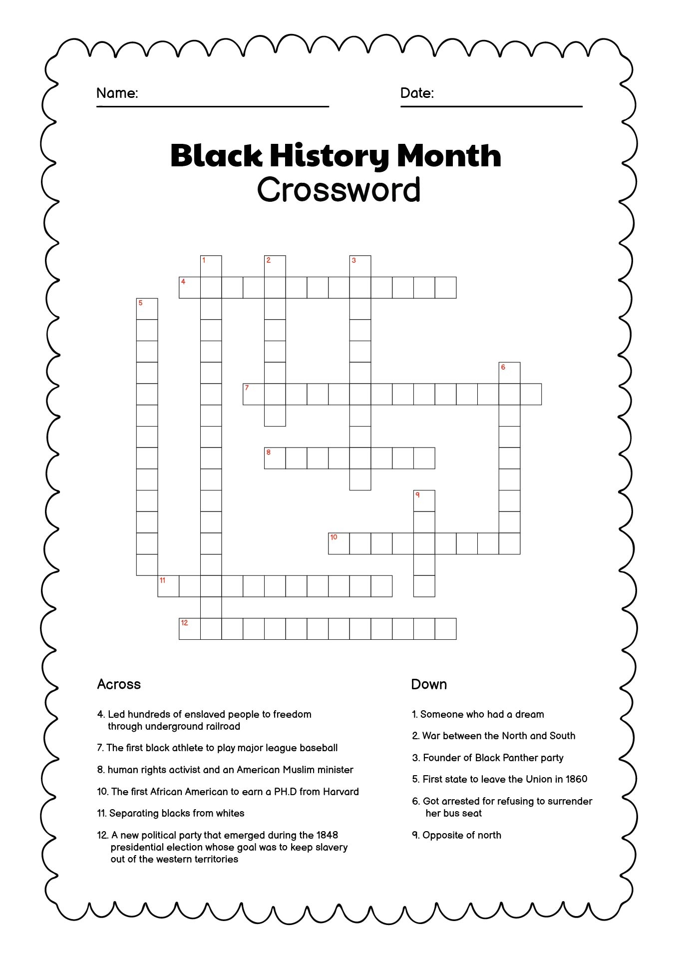 Black History Month Crossword Puzzles Printable Black History Month Crossword Puzzles Printable