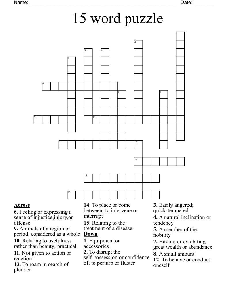 15 Word Puzzle Crossword WordMint 15 Word Puzzle Crossword WordMint