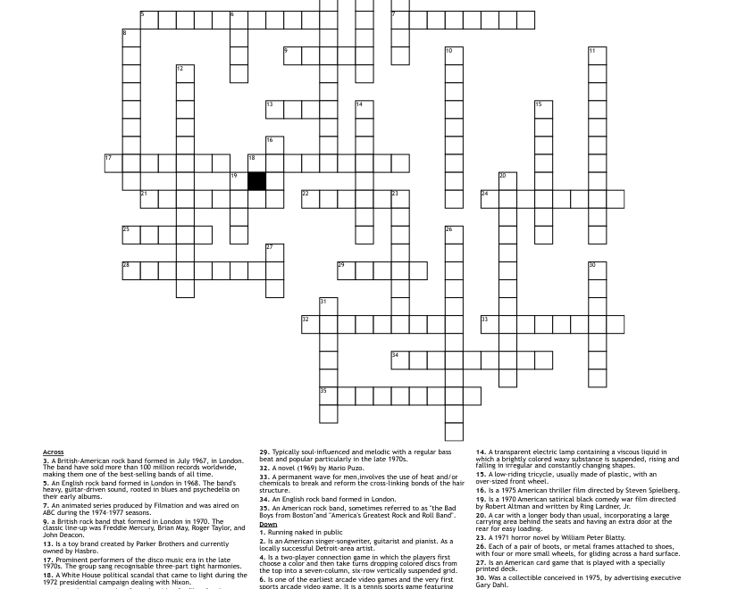 1970s Crossword Puzzle WordMint