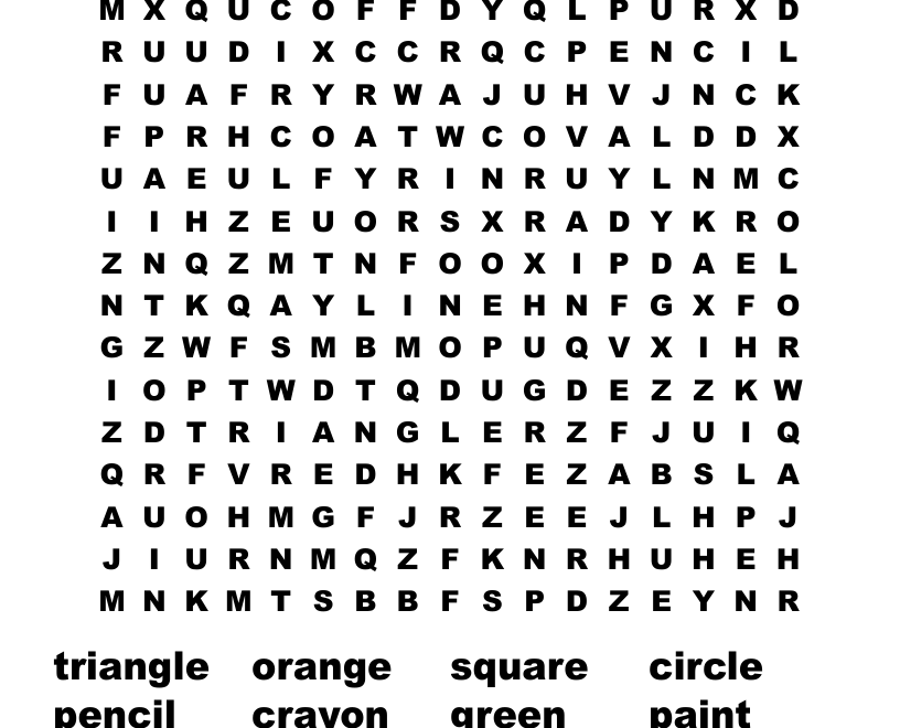 1st Grade ART WORDS Word Search WordMint