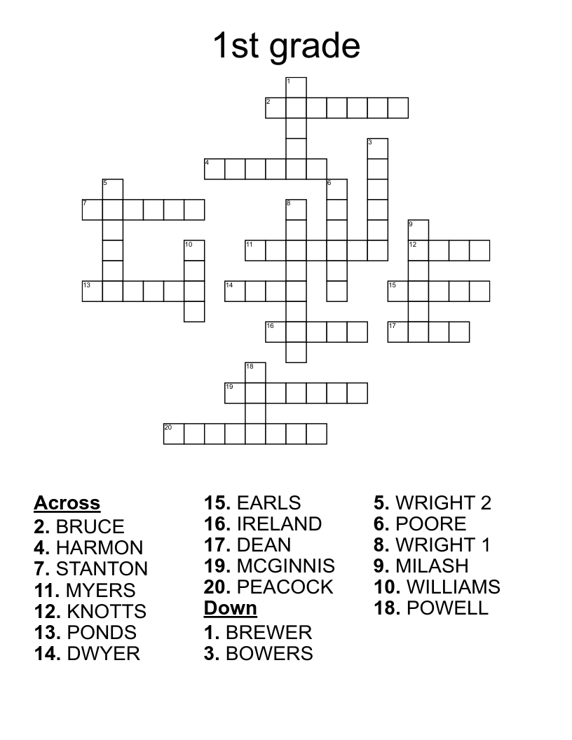 1st Grade Crossword WordMint 1st Grade Crossword WordMint