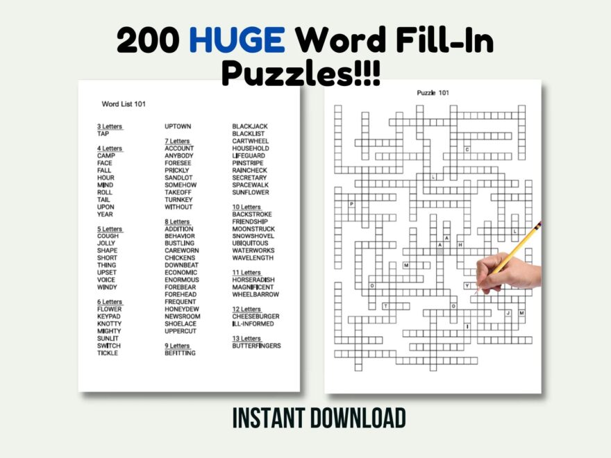 200 HUGE Printable Word Fill In Puzzle Pages For Adults Large Print Easy To Read Fill In Word Crossword Puzzles Instant Digital Download Etsy