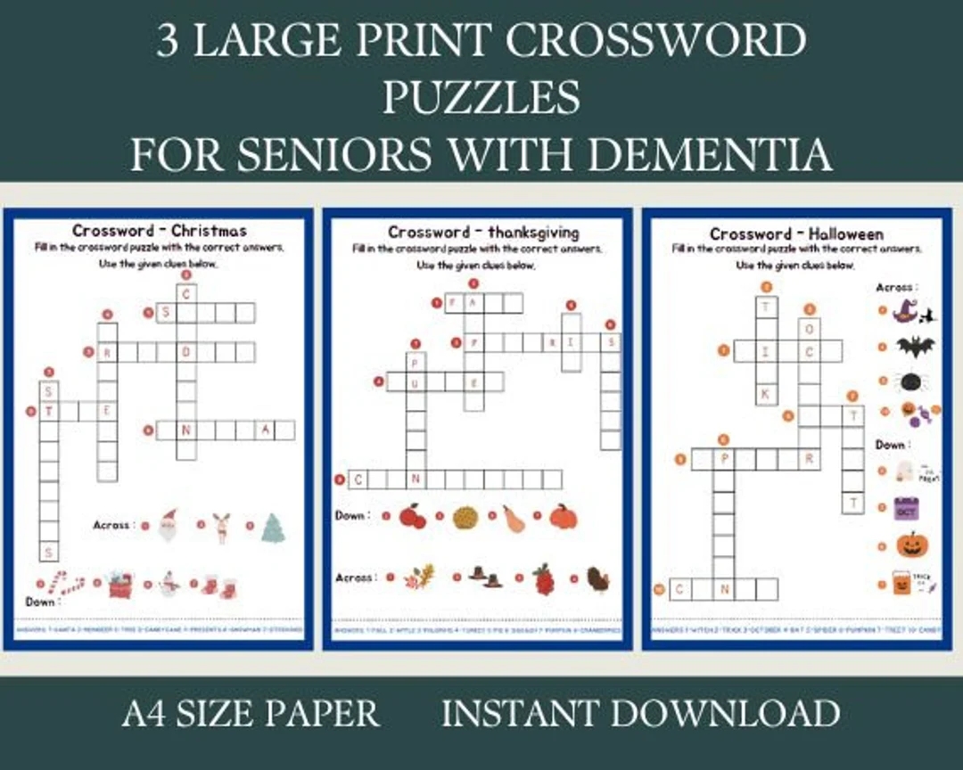 3 Crossword Puzzles Activity For Seniors Large Print Easy Worksheets For Elderly With Alzheimer s Dementia Parkinson Memory Loss Etsy 3 Crossword Puzzles Activity For Seniors Large Print Easy Worksheets For Elderly With Alzheimer s Dementia Parkinson Memory Loss Etsy