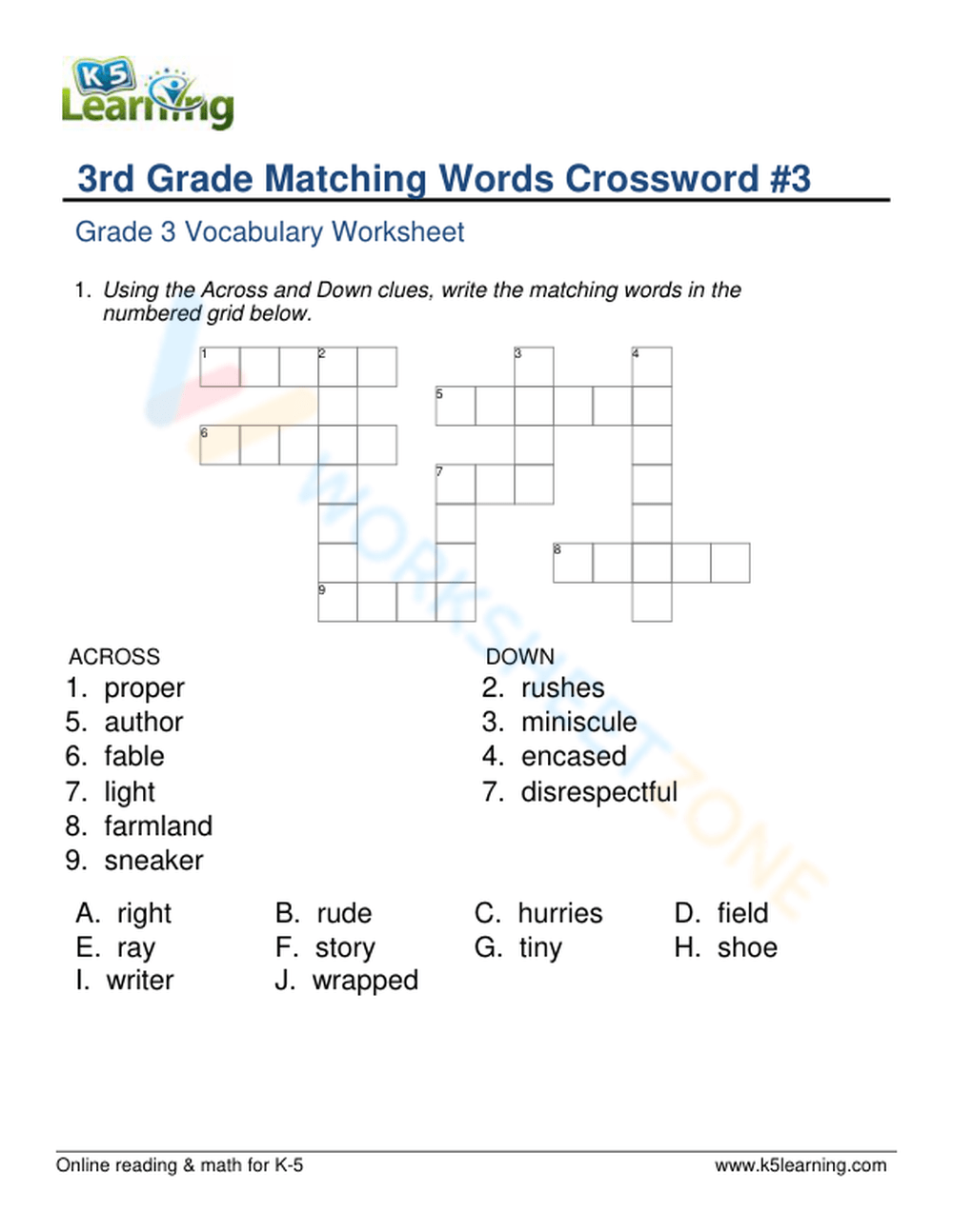 3rd Grade Matching Words Crossword 3 Worksheet Worksheets Library 3rd Grade Matching Words Crossword 3 Worksheet Worksheets Library