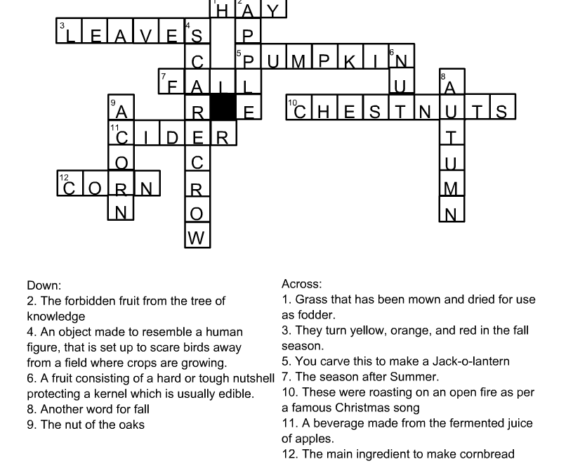 4 Free Printable Fall Crossword Puzzles