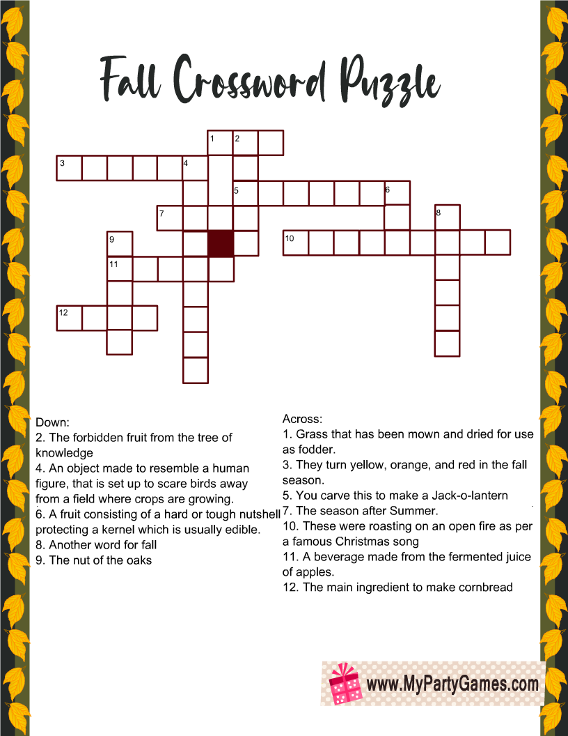 4 Free Printable Fall Crossword Puzzles 4 Free Printable Fall Crossword Puzzles