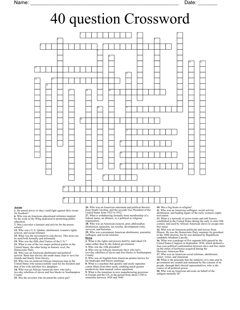 40 Question Crossword WordMint