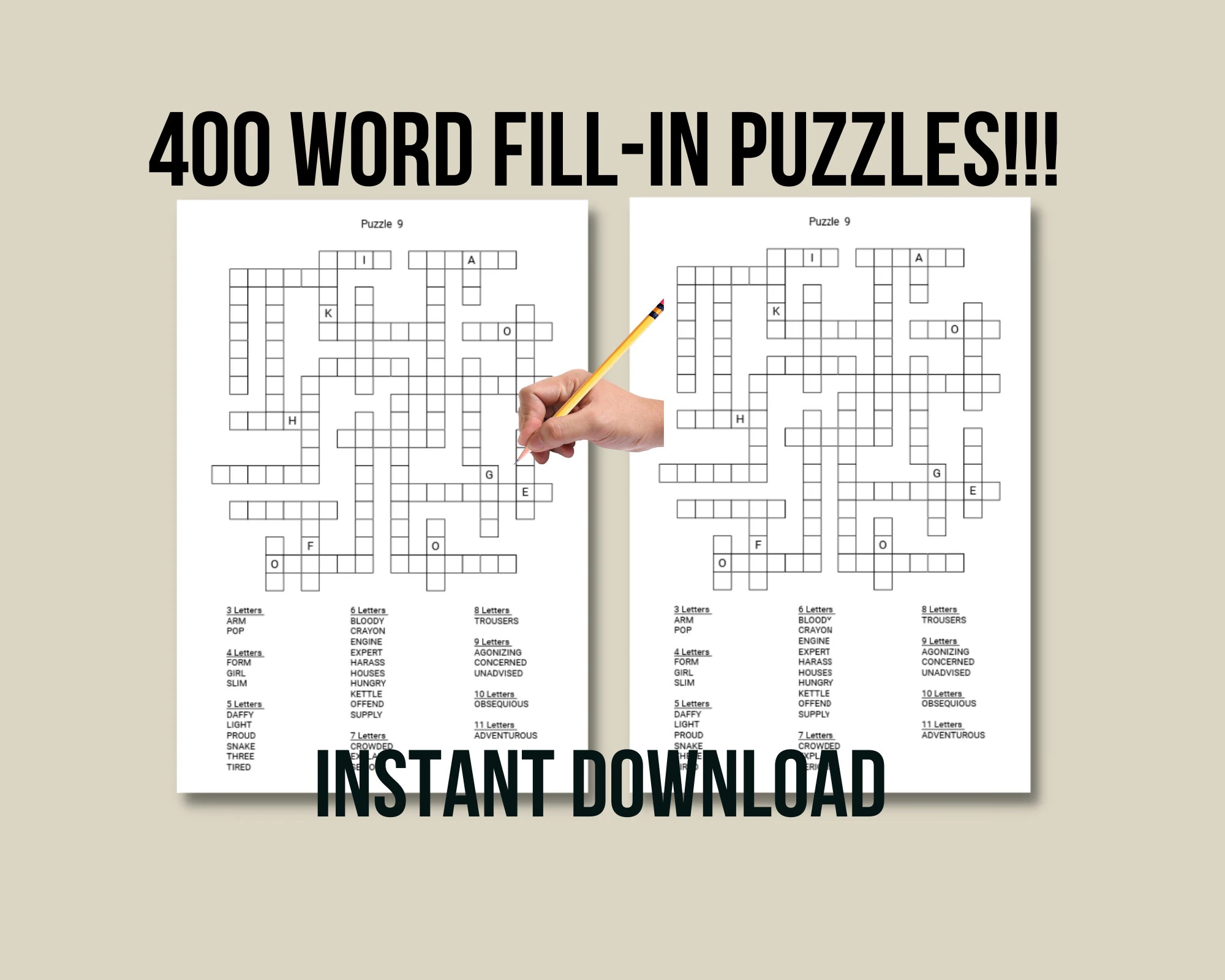 400 Printable Word Fill In Puzzle Pages For Adults Large Print Easy To Read Fill In Word Crossword Puzzles Instant Digital Download Etsy