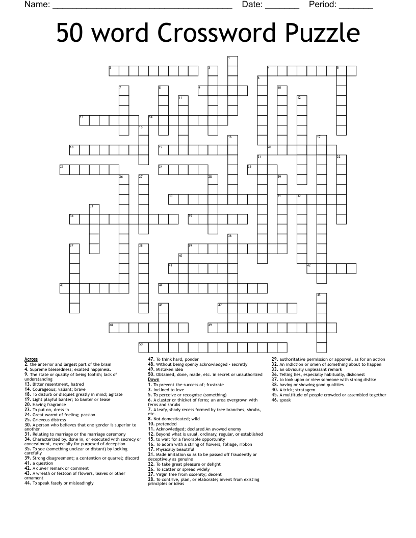 50 Word Crossword Puzzle WordMint 50 Word Crossword Puzzle WordMint