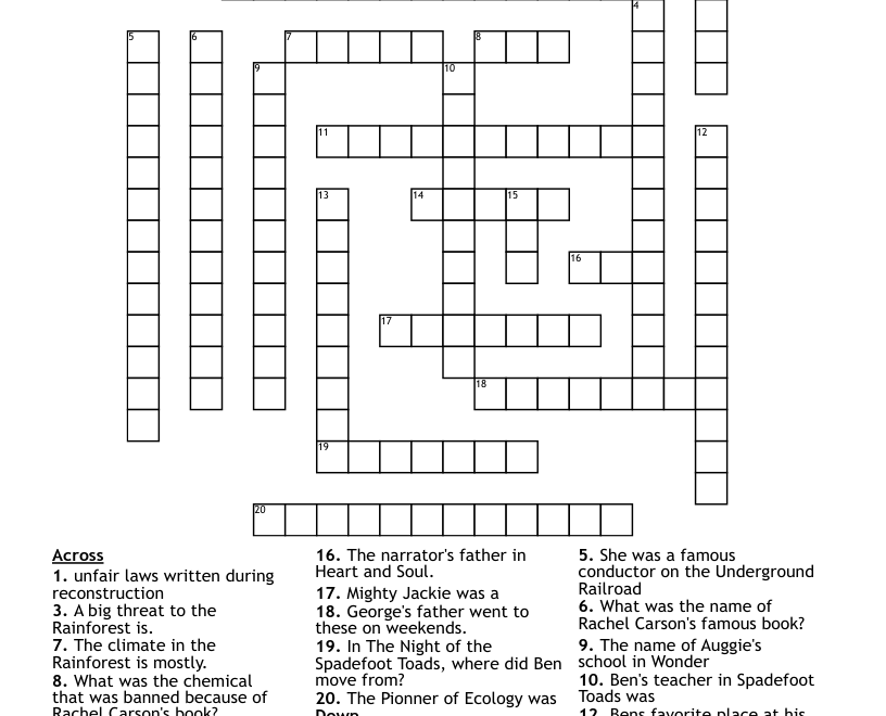 5th Grade Books Crossword WordMint