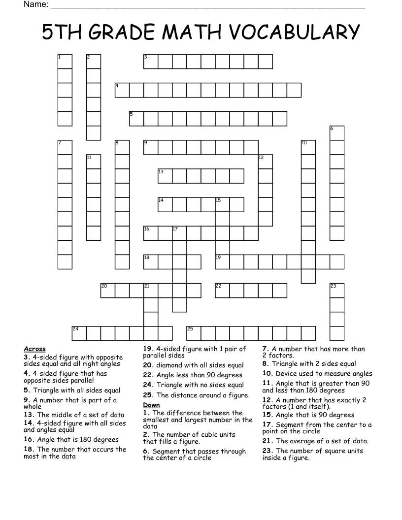 5TH GRADE MATH VOCABULARY Crossword WordMint 5TH GRADE MATH VOCABULARY Crossword WordMint