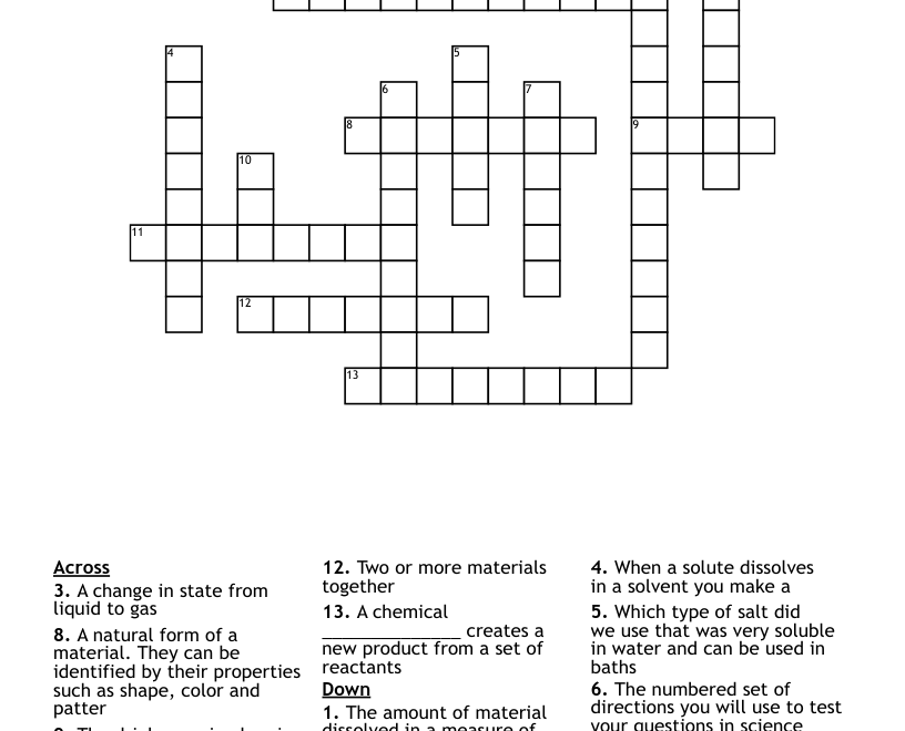 5th Grade Science Crossword Puzzle WordMint