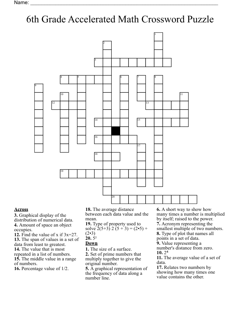 6th Grade Accelerated Math Crossword Puzzle WordMint 6th Grade Accelerated Math Crossword Puzzle WordMint