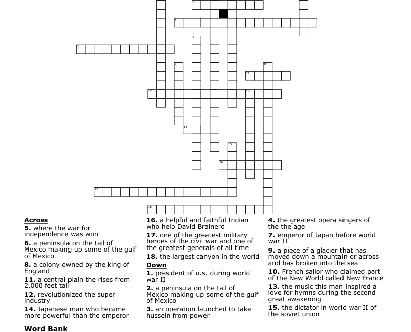 6th Grade American History Crossword Puzzle WordMint