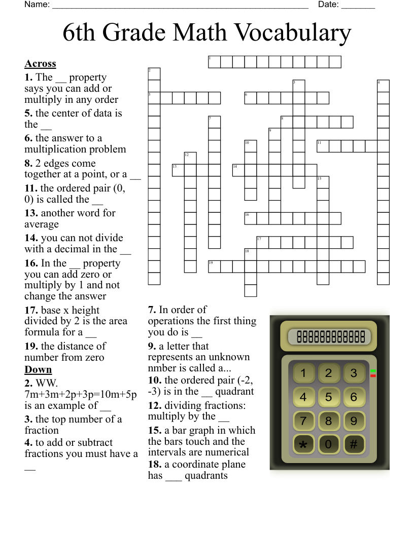 6th Grade Math Vocabulary Crossword WordMint 6th Grade Math Vocabulary Crossword WordMint