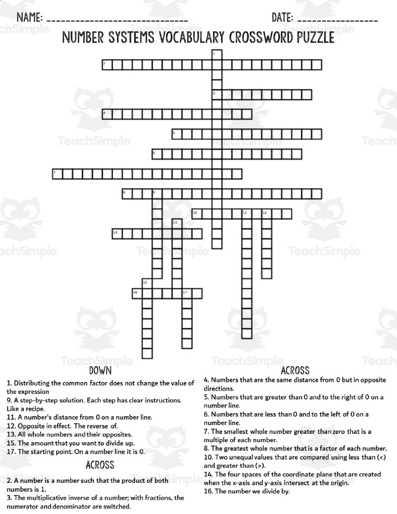 6th Grade Number Systems Crossword Puzzle By Teach Simple 6th Grade Number Systems Crossword Puzzle By Teach Simple