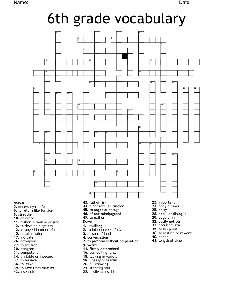 6th Grade Vocabulary Crossword WordMint 6th Grade Vocabulary Crossword WordMint