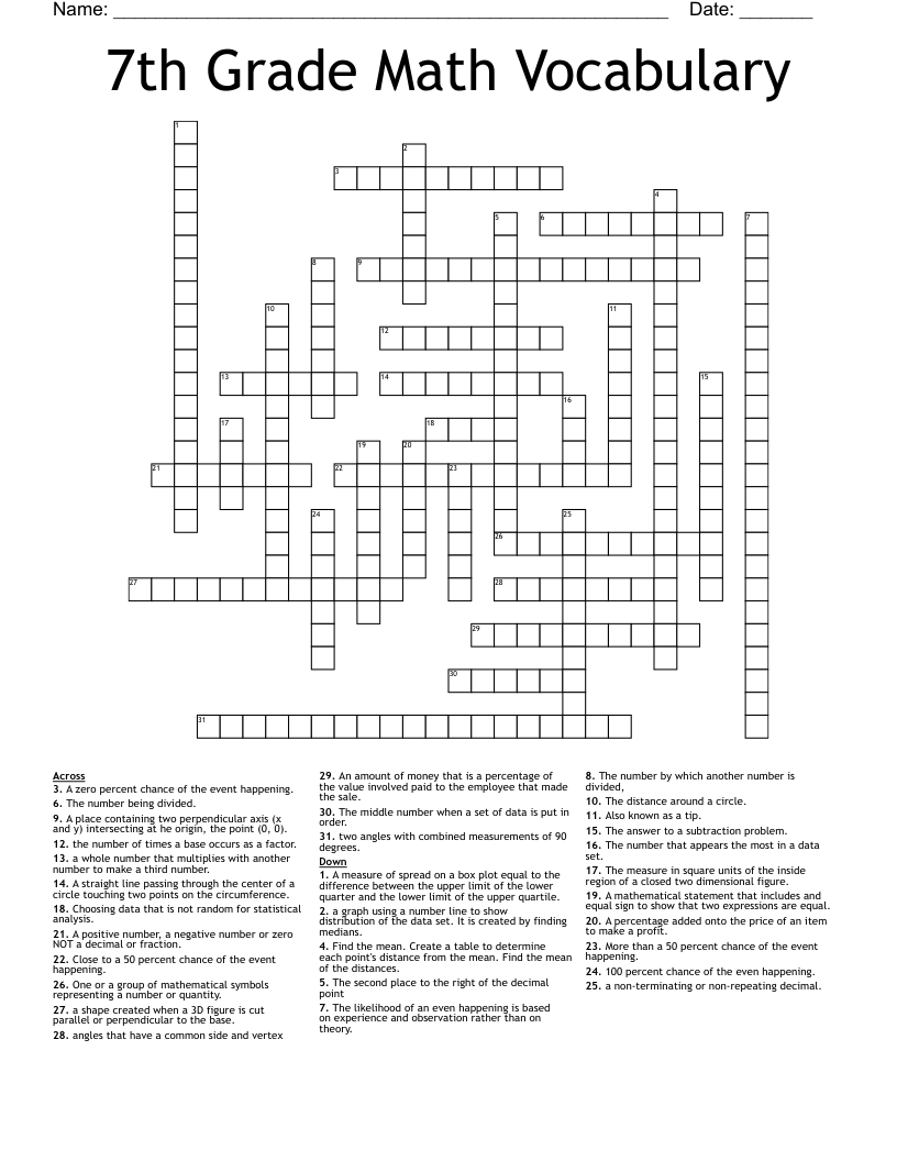7th Grade Math Vocabulary Crossword WordMint 7th Grade Math Vocabulary Crossword WordMint