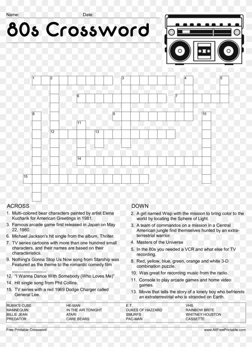 80 s Crossword Puzzle Crossword Puzzle Free Printable HD Png Download 2550x3300 4356918 PngFind