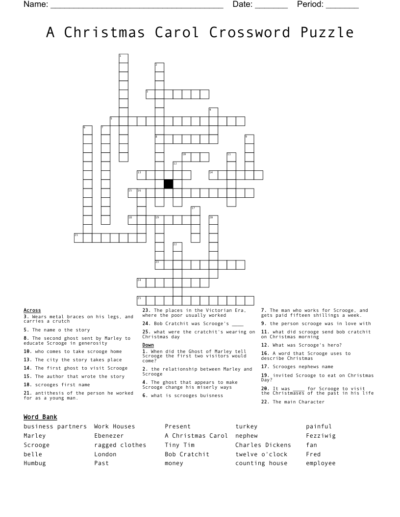 A Christmas Carol Crossword Puzzle WordMint A Christmas Carol Crossword Puzzle WordMint