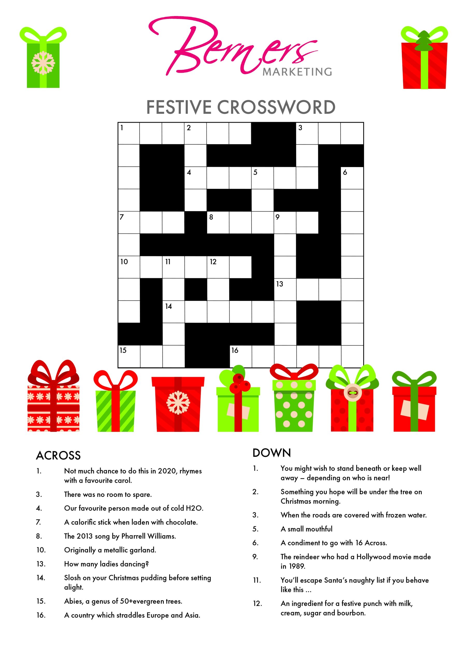 A Christmas Crossword From The Legal Copywriters Berners Marketing