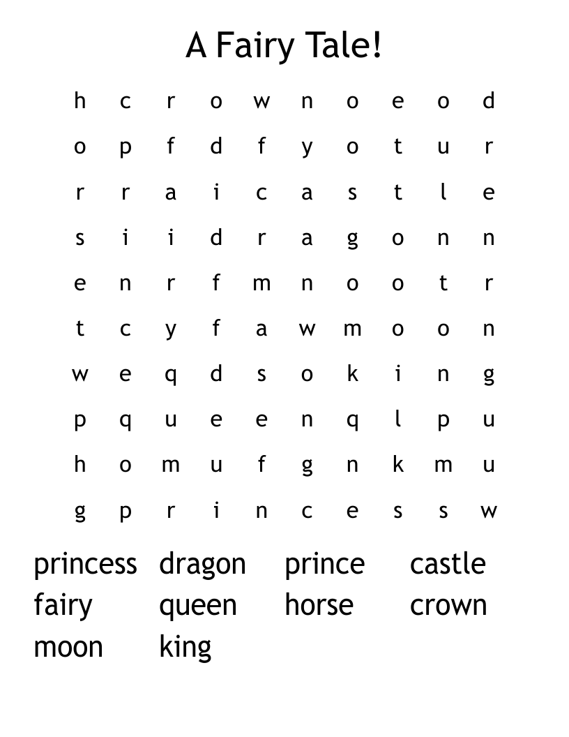Fairy Tale Crossword Puzzle Printable