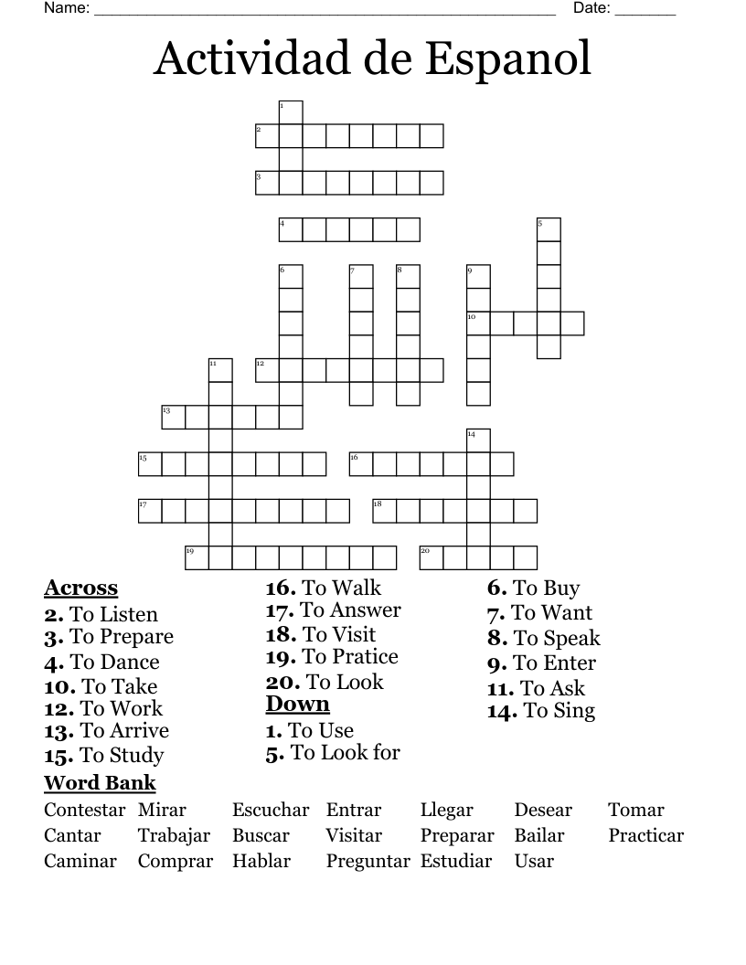 Actividad De Espanol Crossword WordMint