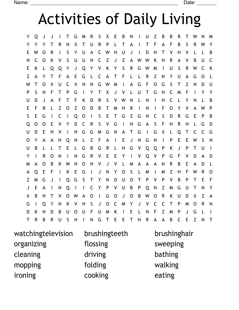 Activities Of Daily Living Word Search WordMint