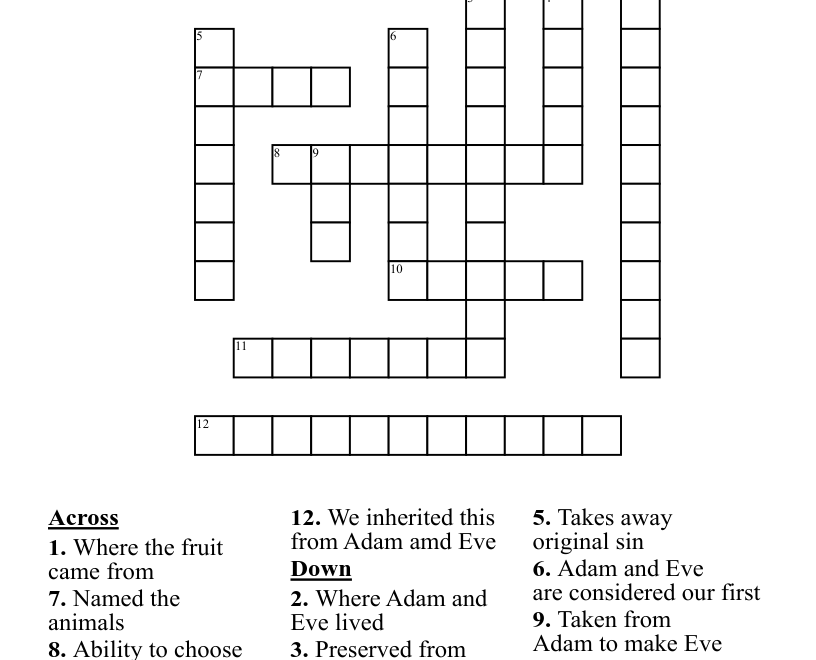 Adam And Eve Crossword Puzzle WordMint