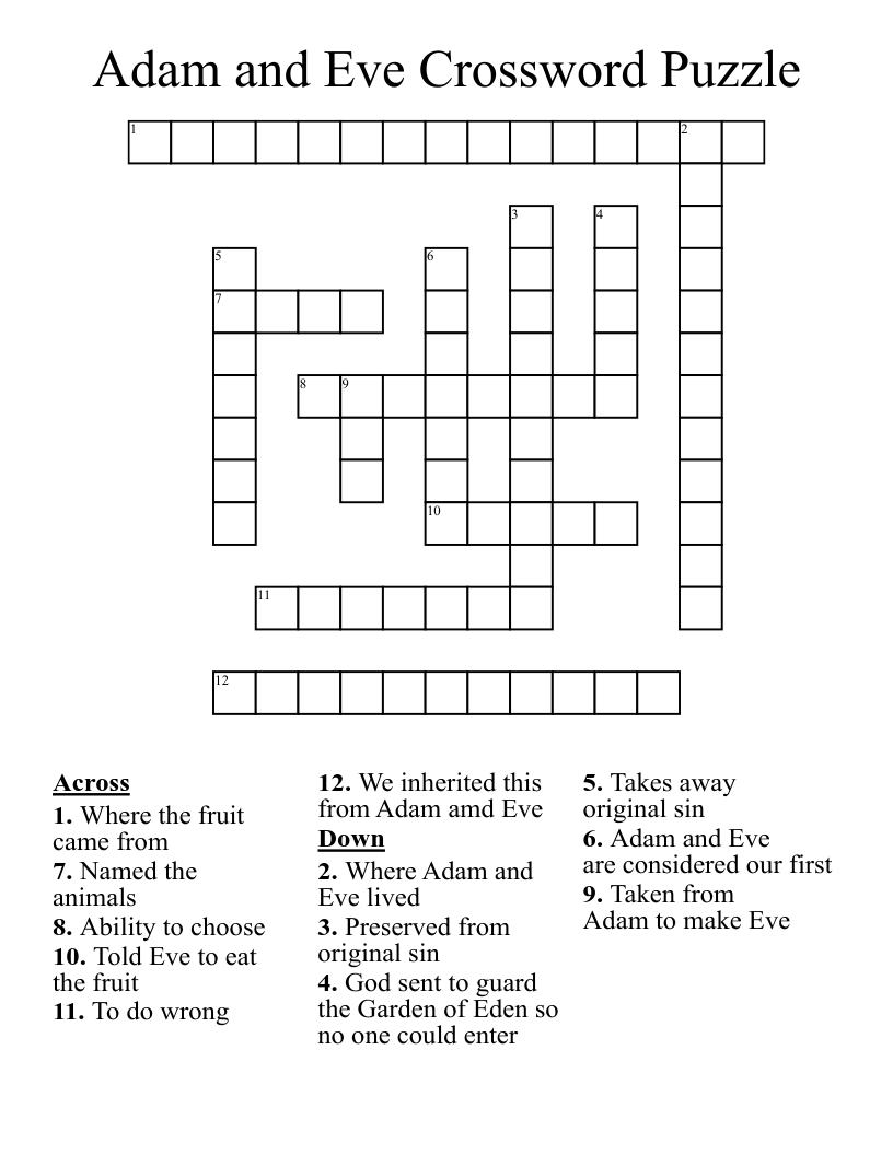 Adam And Eve Crossword Puzzle WordMint Adam And Eve Crossword Puzzle WordMint