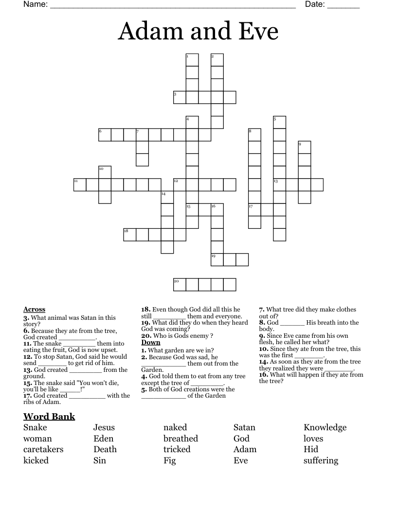 Adam And Eve Crossword WordMint Adam And Eve Crossword WordMint