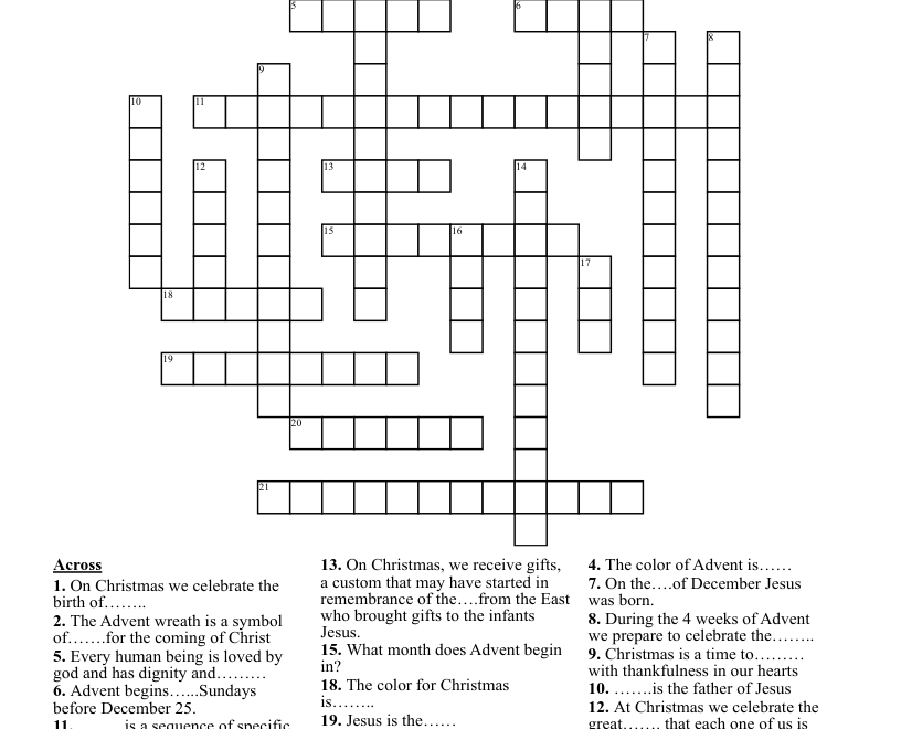 Advent Crossword Puzzle WordMint