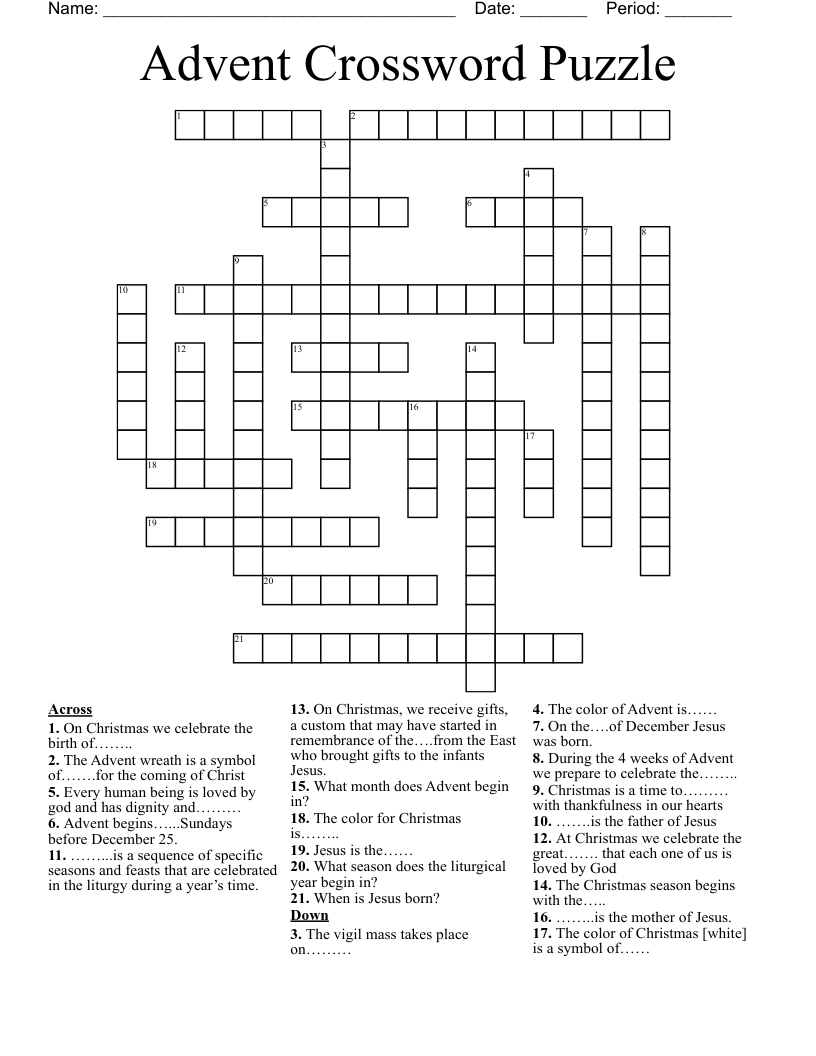 Advent Crossword Puzzle WordMint Advent Crossword Puzzle WordMint