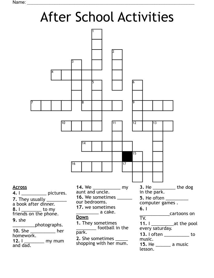 After School Activities Crossword WordMint After School Activities Crossword WordMint