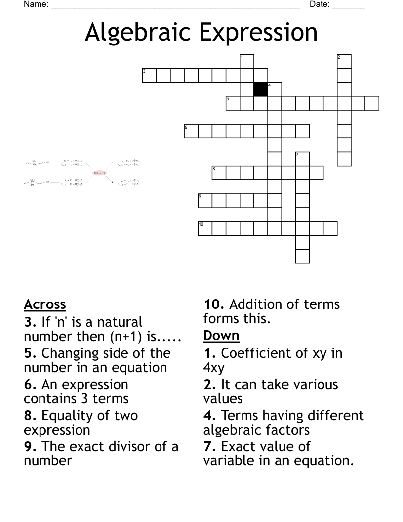 Algebraic Expression Crossword WordMint Algebraic Expression Crossword WordMint