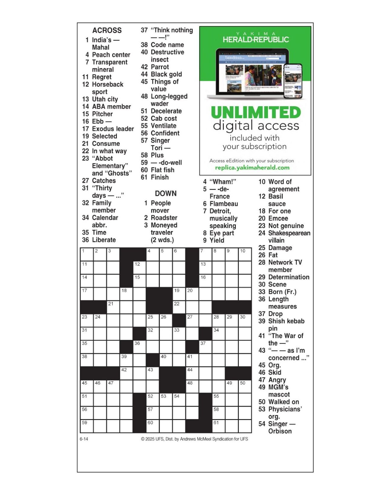 AM Crossword June 14 2025 Crosswords Yakimaherald AM Crossword June 14 2025 Crosswords Yakimaherald