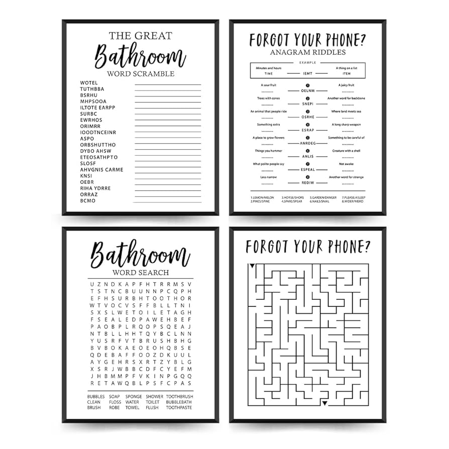 Amazon ETVISO Funny Bathroom Decor Wall Art Set Of 4 Funny Crossword Puzzle Wall Art Funny Forget Your Phone Bathroom Word Search Wall Decor 8x10 Unframed Posters Prints Amazon ETVISO Funny Bathroom Decor Wall Art Set Of 4 Funny Crossword Puzzle Wall Art Funny Forget Your Phone Bathroom Word Search Wall Decor 8x10 Unframed Posters Prints