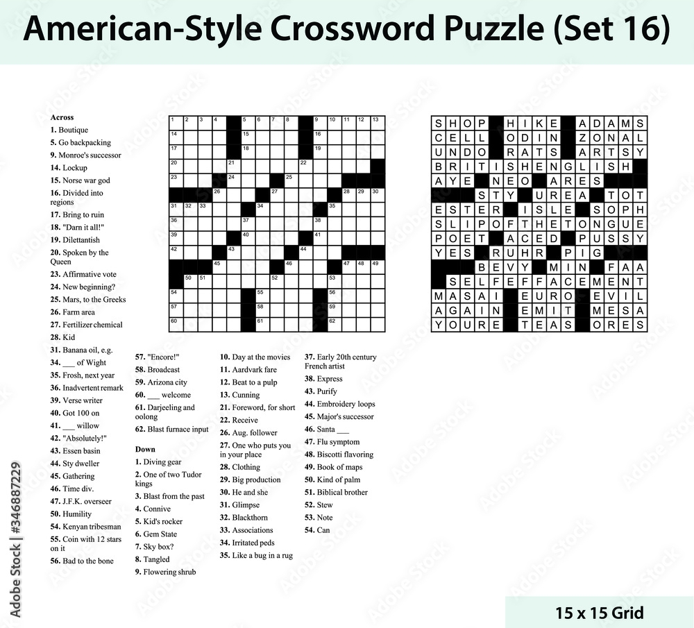American Style Crossword Puzzle With A 15 X 15 Grid Includes Blank Crossword Grid Clues And Solution Stock Vector Adobe Stock American Style Crossword Puzzle With A 15 X 15 Grid Includes Blank Crossword Grid Clues And Solution Stock Vector Adobe Stock