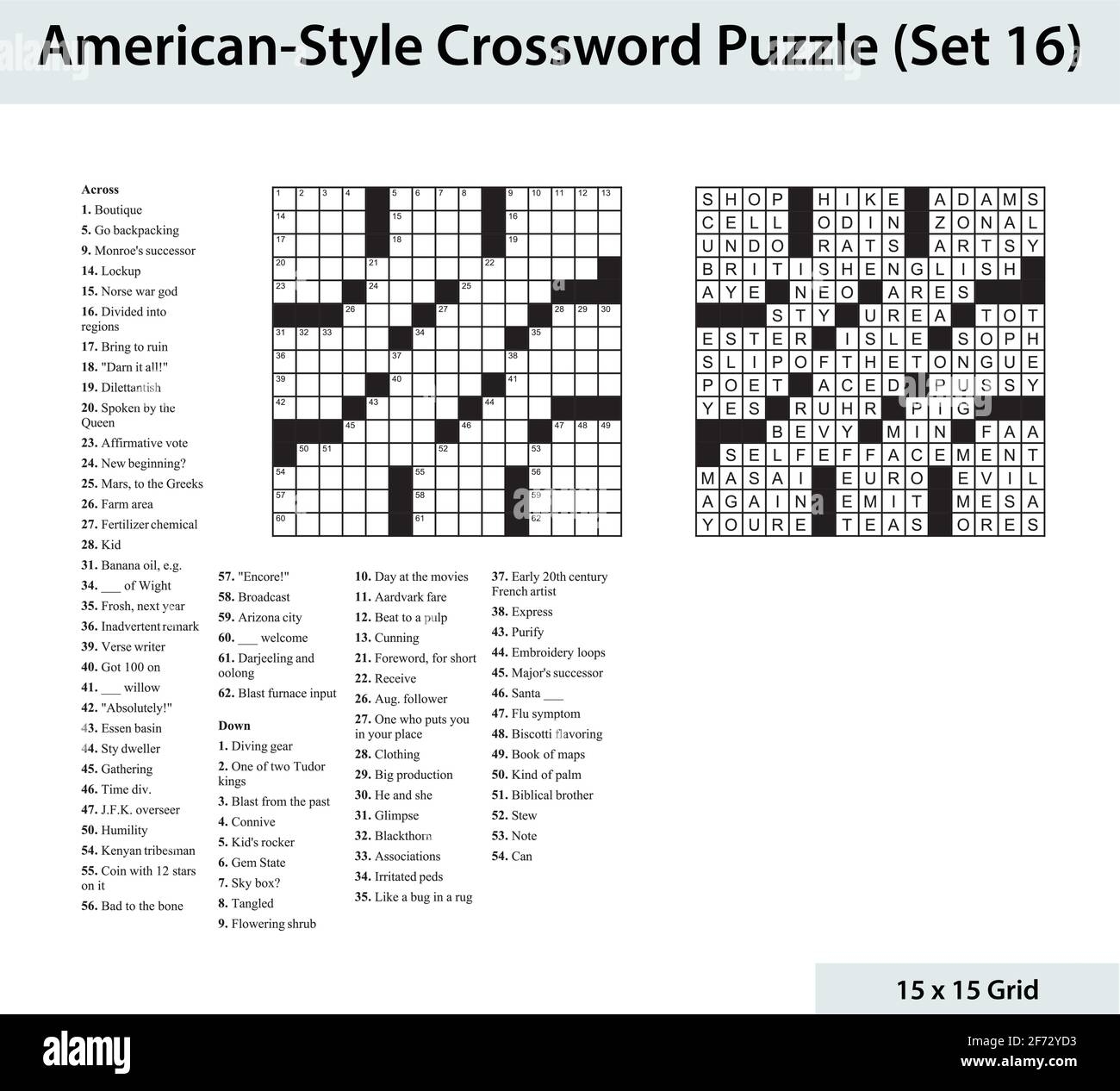 American Style Crossword Puzzle With A 15 X 15 Grid Includes Blank Crossword Grid Clues And Solution Stock Vector Image Art Alamy American Style Crossword Puzzle With A 15 X 15 Grid Includes Blank Crossword Grid Clues And Solution Stock Vector Image Art Alamy