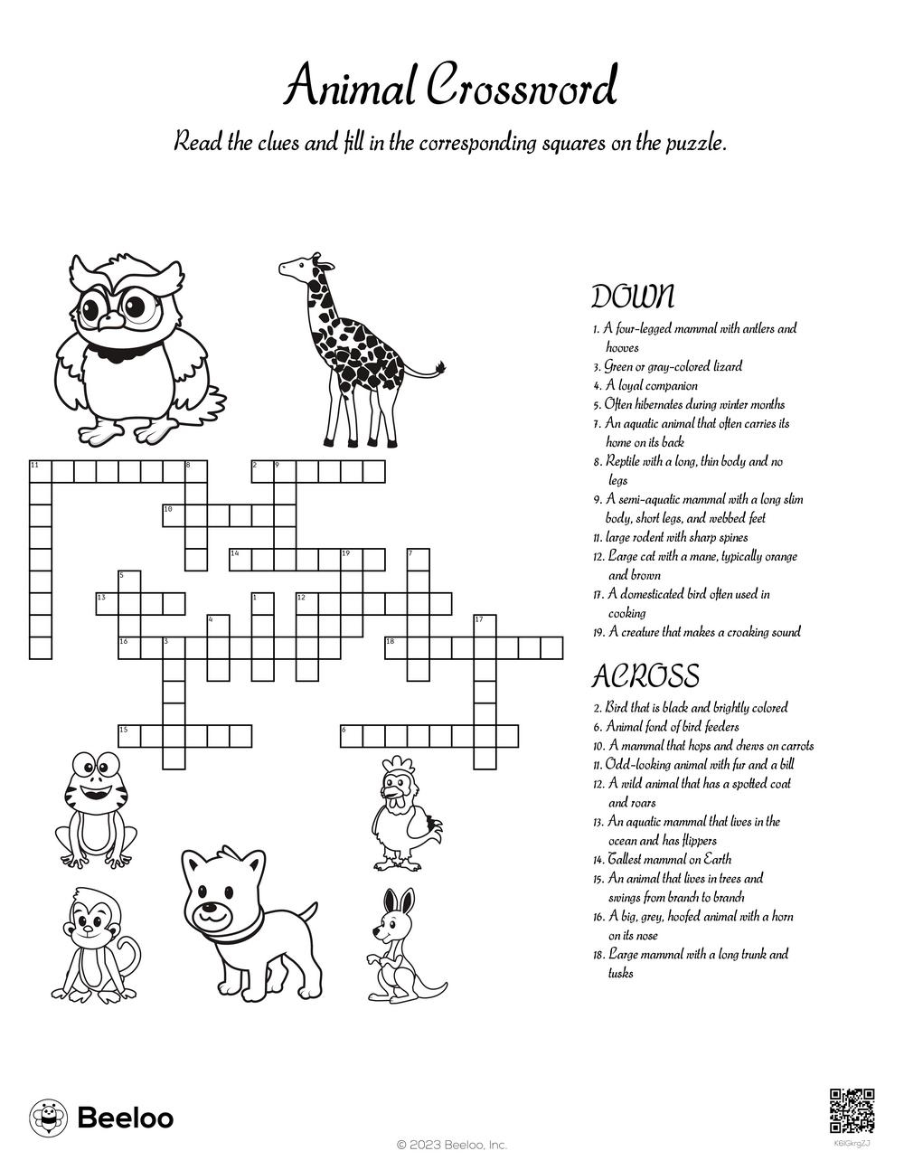 Animal Crossword Puzzle Printable Animal Crossword Puzzle Printable