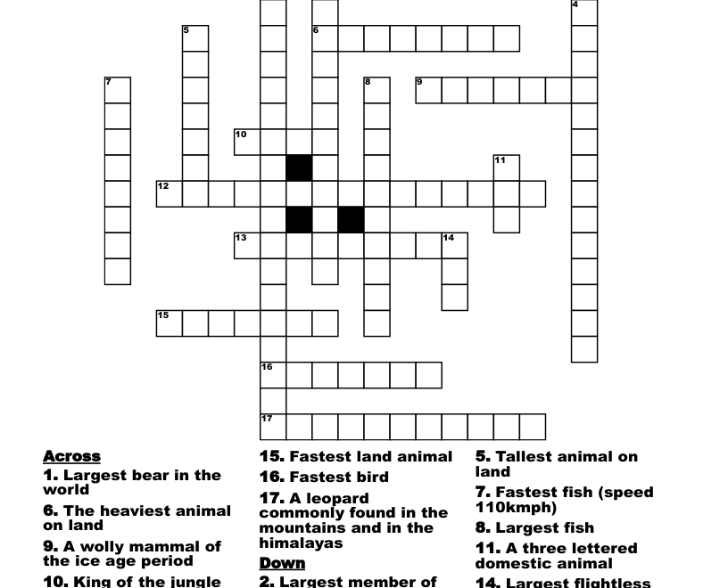Animal Crossword Medium WordMint