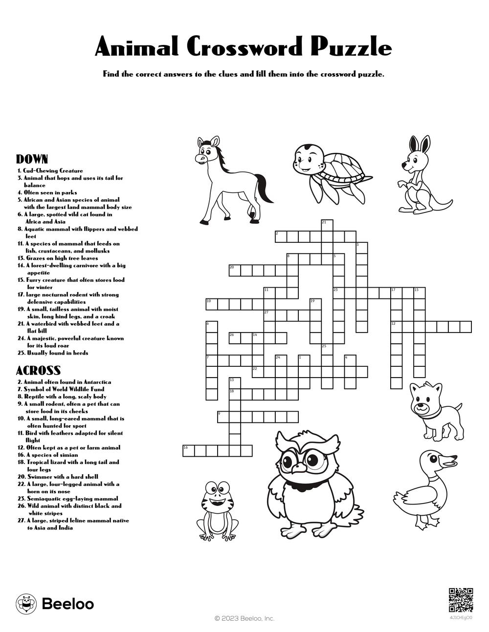 Animal Crossword Puzzle Beeloo Printable Crafts And Activities For Kids Animal Crossword Puzzle Beeloo Printable Crafts And Activities For Kids