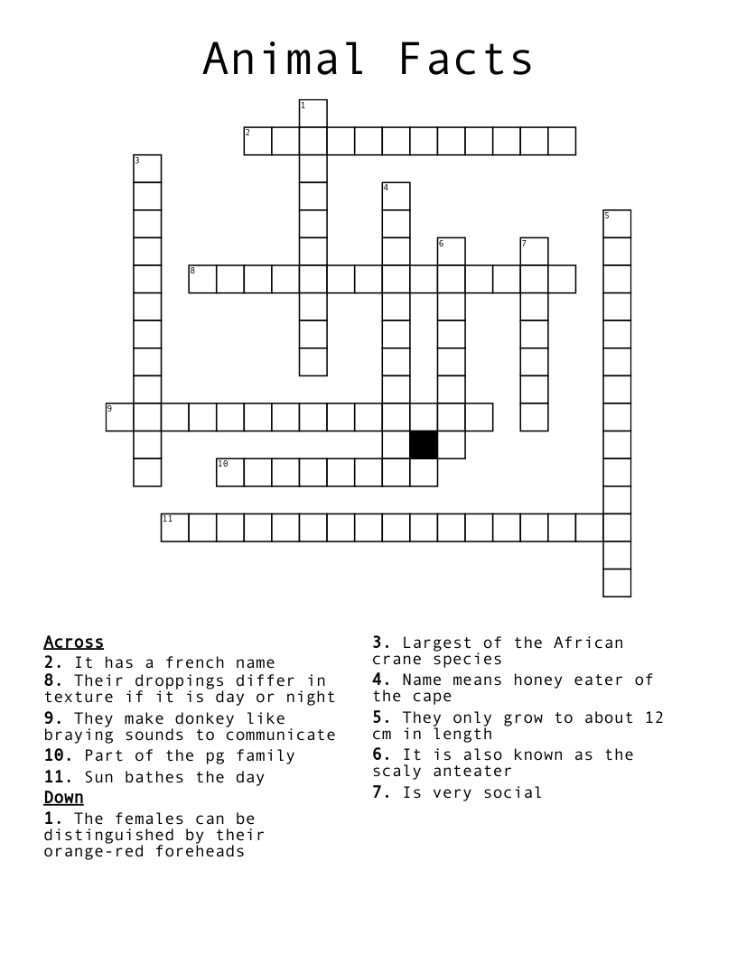 Animal Facts Crossword WordMint