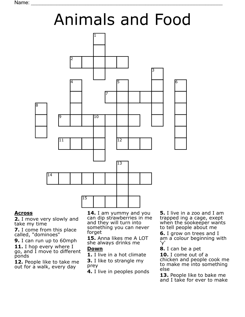 Animals And Food Crossword WordMint Animals And Food Crossword WordMint