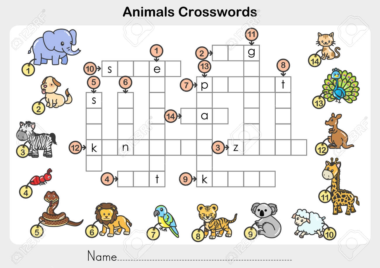 Animals Crosswords Worksheet For Education Royalty Free SVG Cliparts Vectors And Stock Illustration Image 126257968 