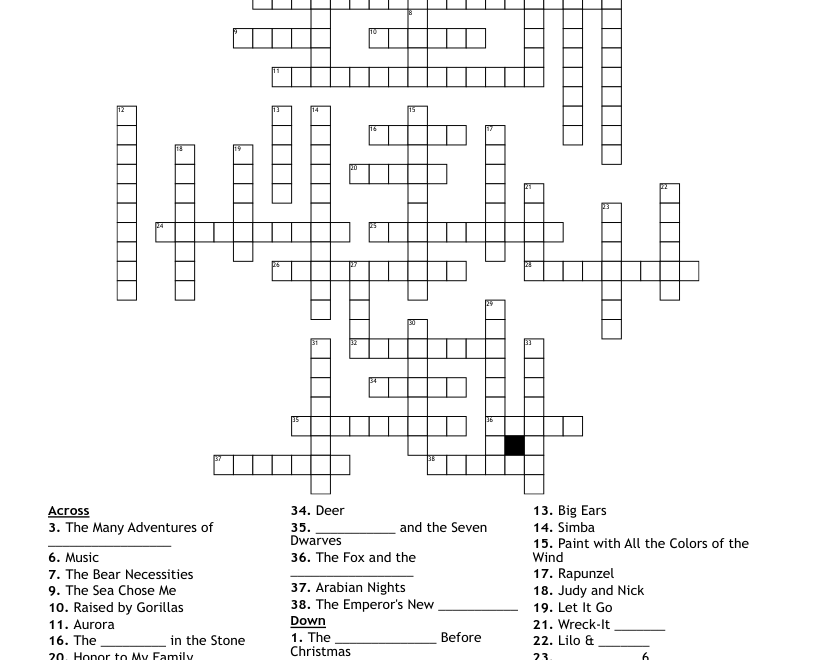 Animated Disney Movies Crossword WordMint