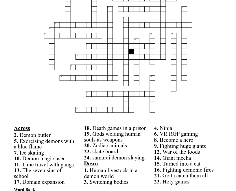 Anime Crossword WordMint
