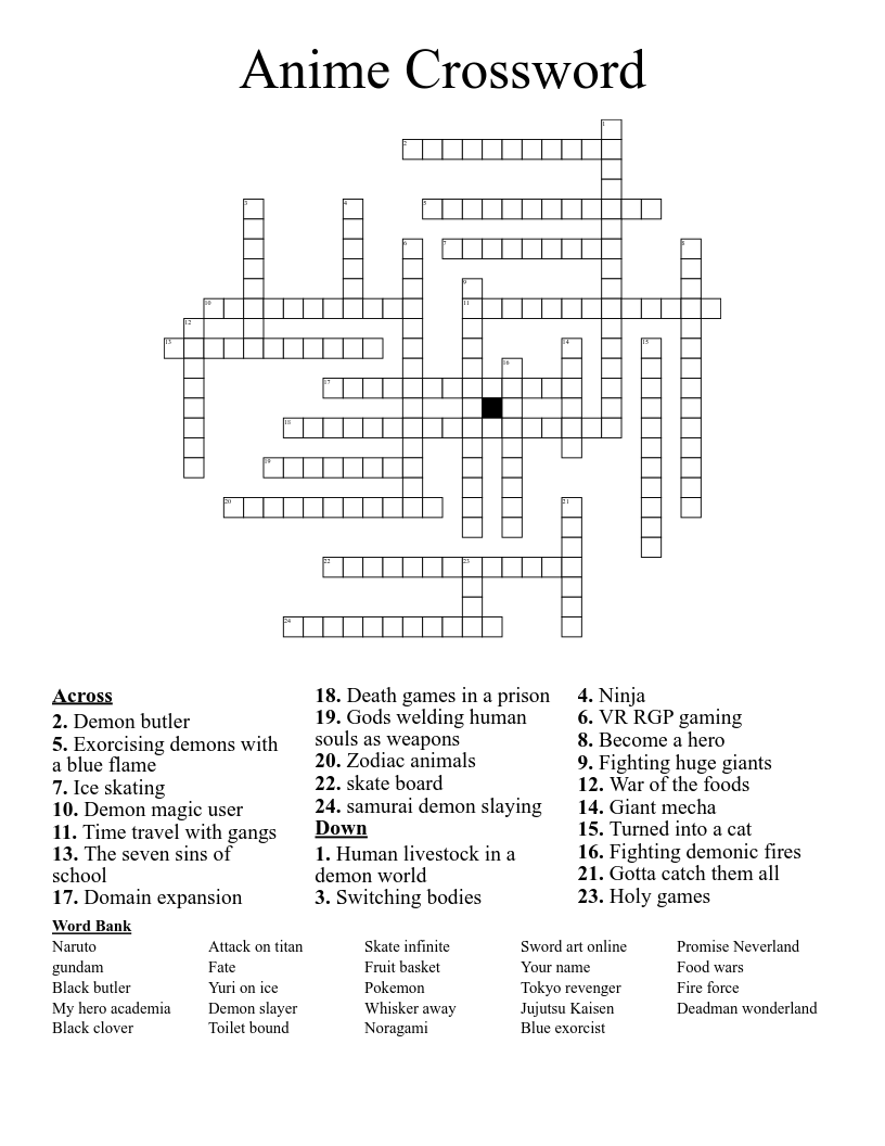 Anime Crossword WordMint Anime Crossword WordMint