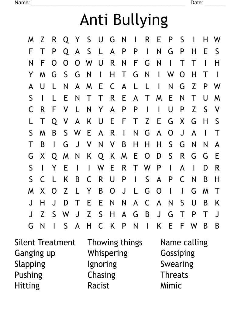 Anti Bullying Word Search WordMint